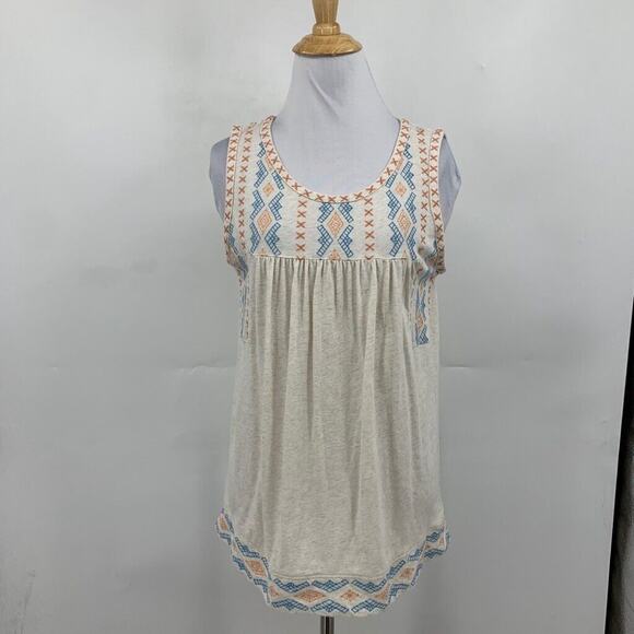 Sundance Tank Top Womens XS Extra Small Beige Cotton Pleated Boho Embroidered - Picture 2 of 10
